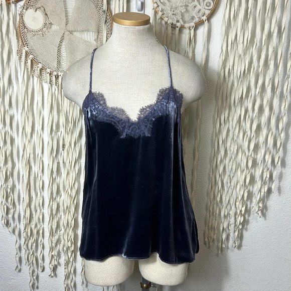 CAMI NYC Lilac Blue Velvet and Lace Tank Size Small - Picture 1 of 7